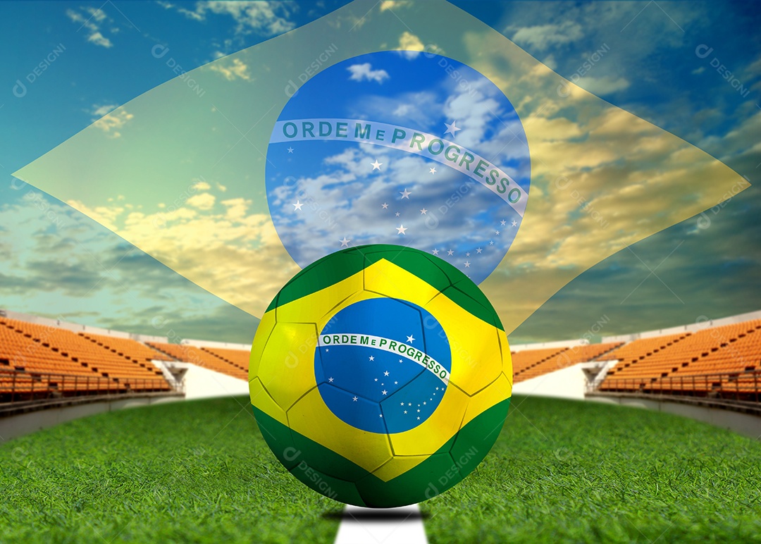 Bandeira brasileira e bola de futebol. Esporte de conceito.