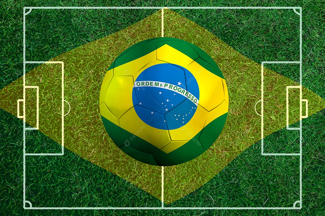 Bandeira brasileira e bola de futebol. Esporte de conceito.