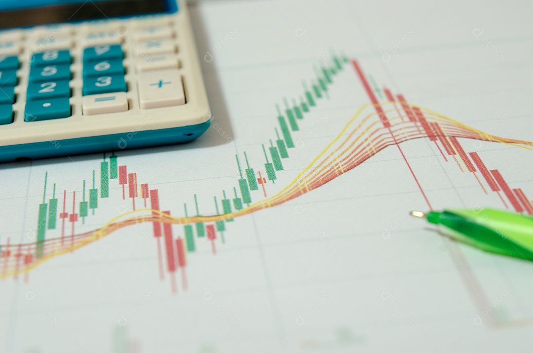 Gráfico e caneta e calculadora, negócios.