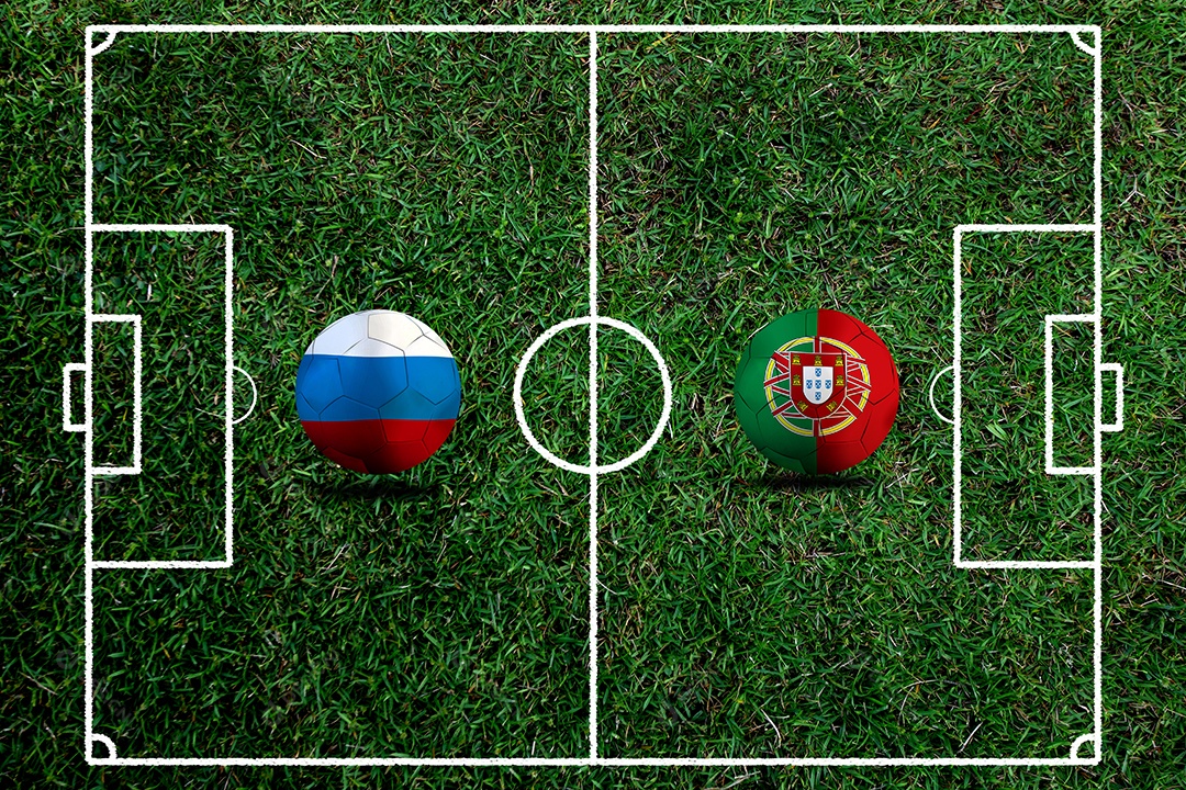 Competição da Taça de Futebol entre o nacional russo e o nacional Portugal