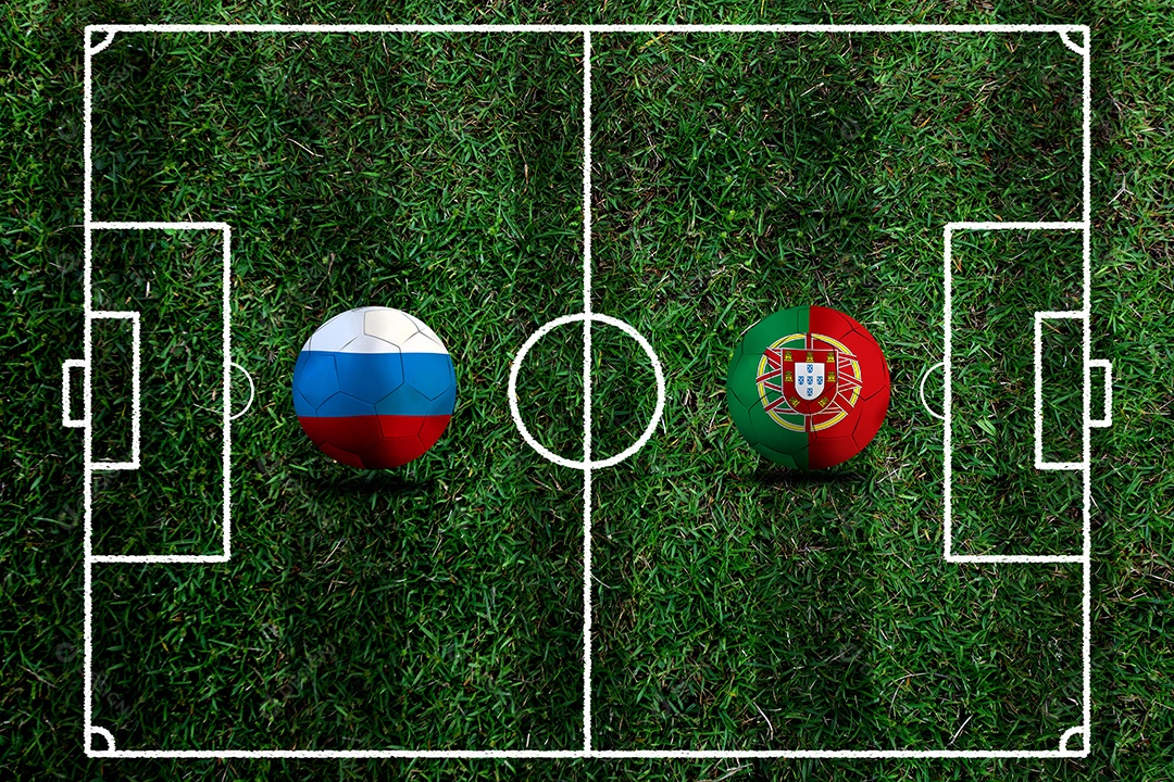 Competição da Taça de Futebol entre o nacional russo e o nacional Portugal