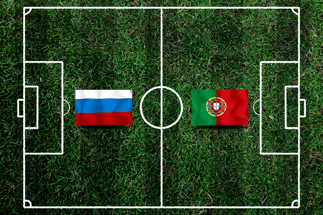 Competição da Taça de Futebol entre o nacional russo e o nacional Portugal