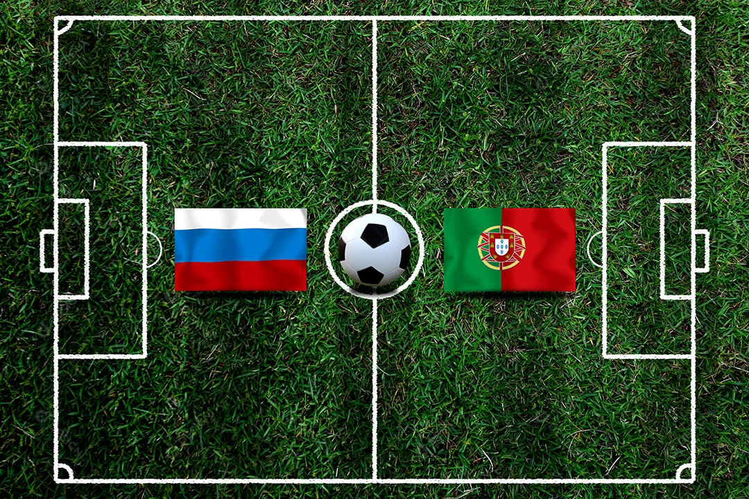 Competição da Taça de Futebol entre o nacional russo e o nacional Portugal