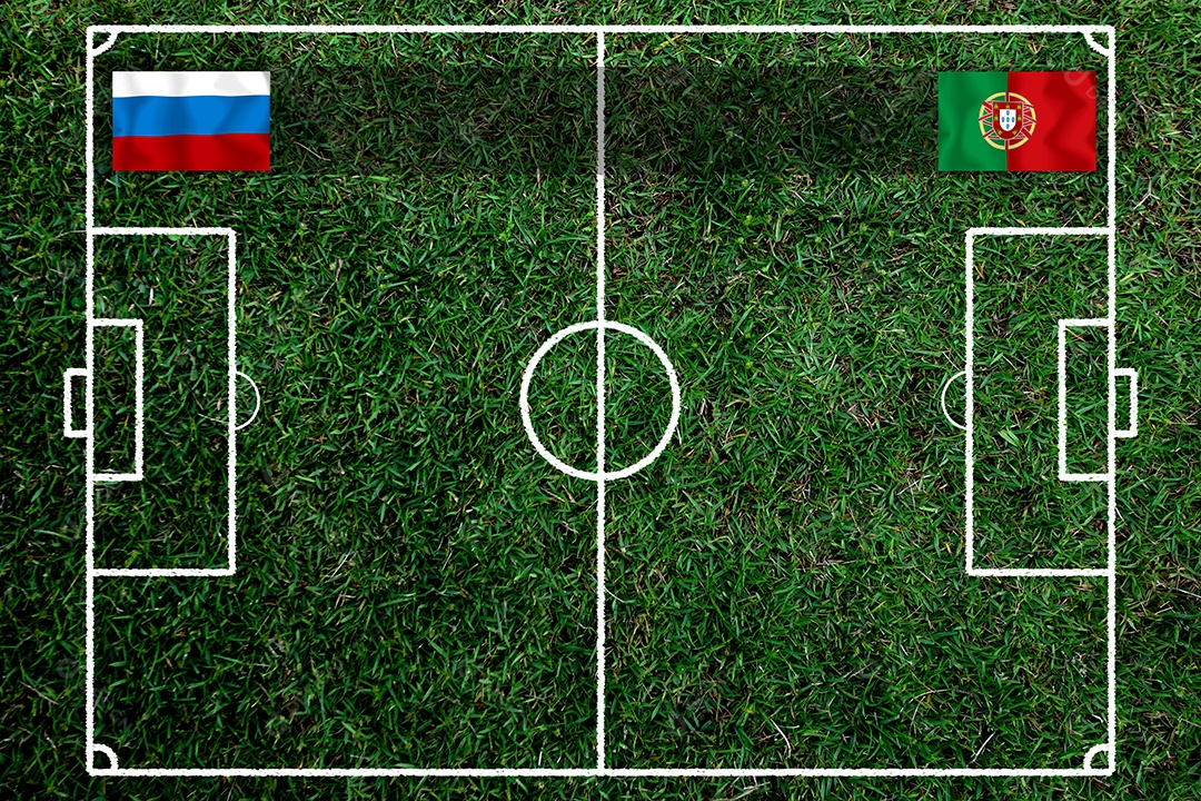 Competição da Taça de Futebol entre o nacional russo e o nacional Portugal