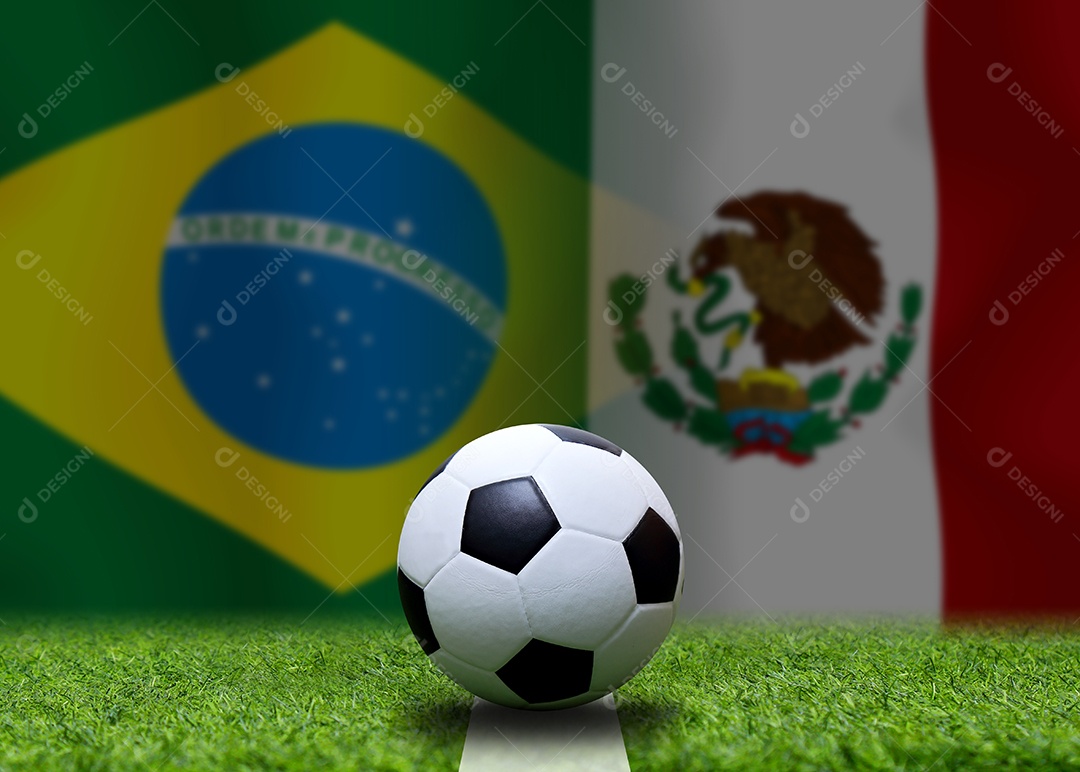 Competição da Copa de Futebol entre o nacional Brasil e México