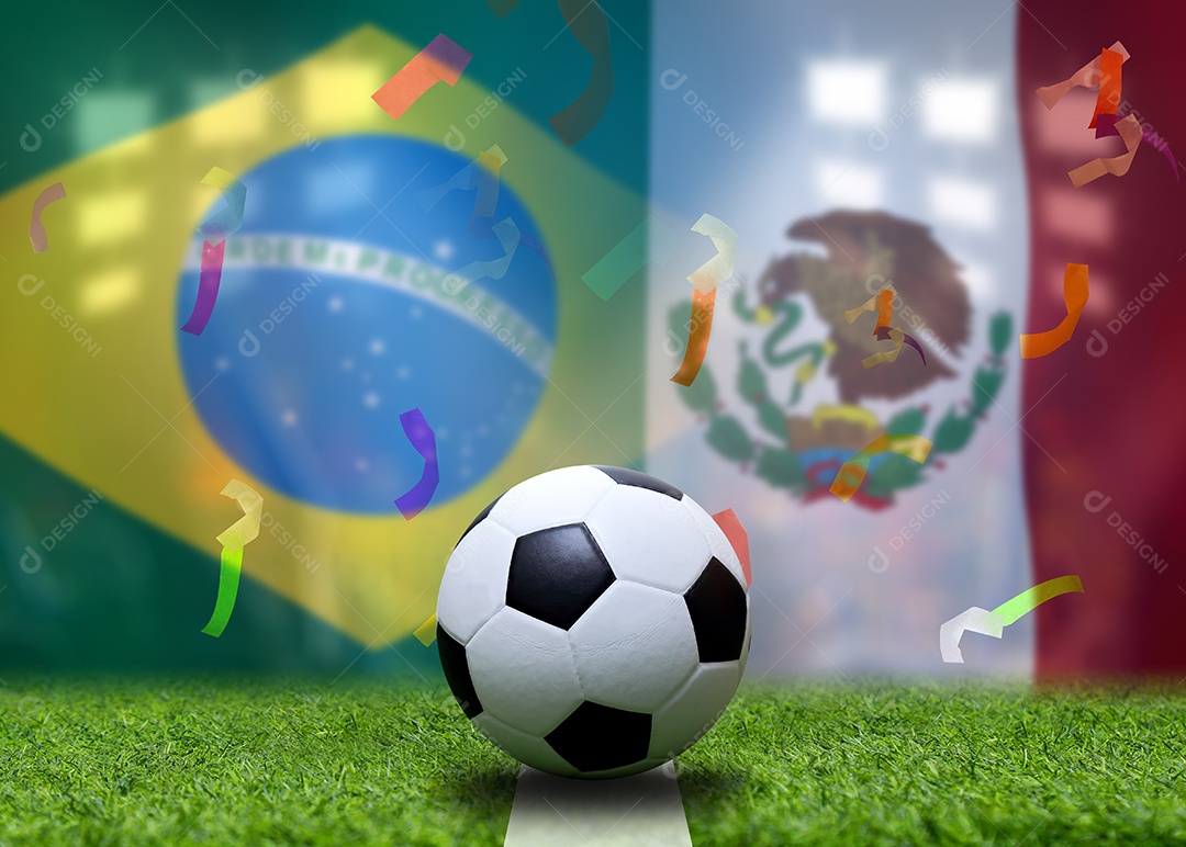 Competição da Copa de Futebol entre o nacional Brasil e Méxic