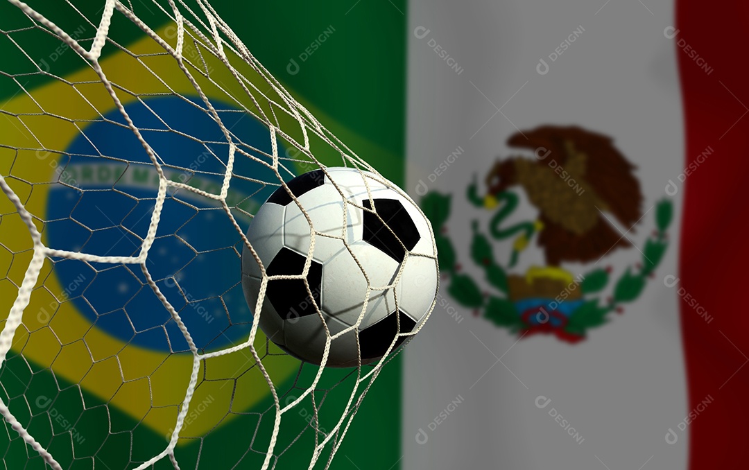 Competição da Copa de Futebol entre o nacional Brasil e México