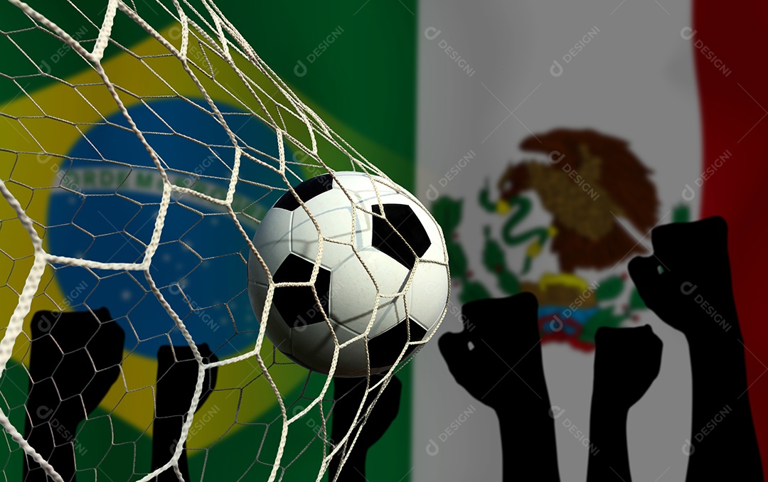 Competição da Copa de Futebol entre o nacional Brasil e México