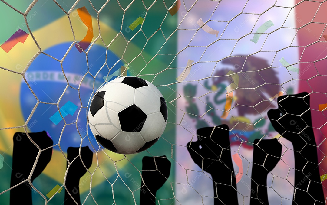 Competição da Copa de Futebol entre o nacional Brasil e México