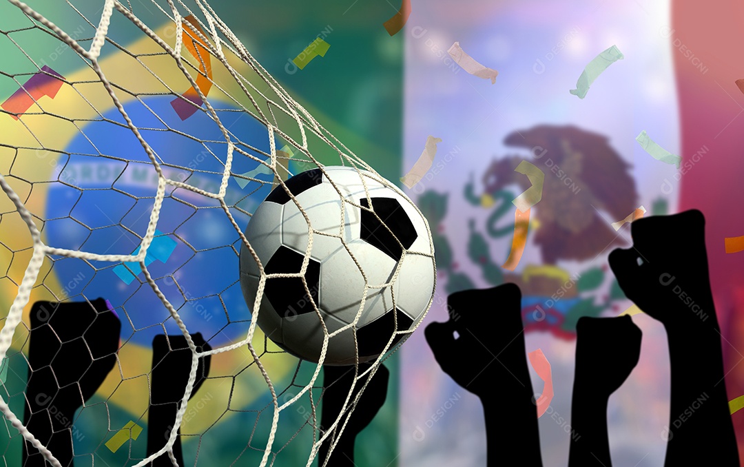 Competição da Copa de Futebol entre o nacional Brasil e México