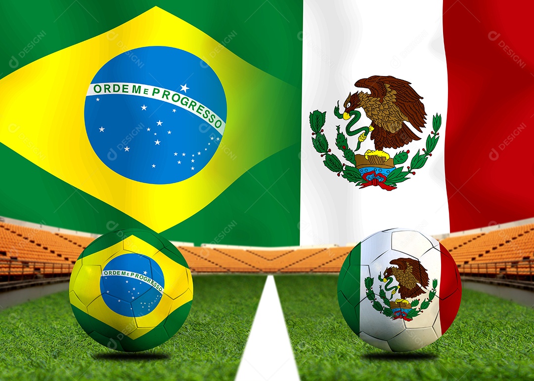 Competição da Copa de Futebol entre o nacional Brasil e México