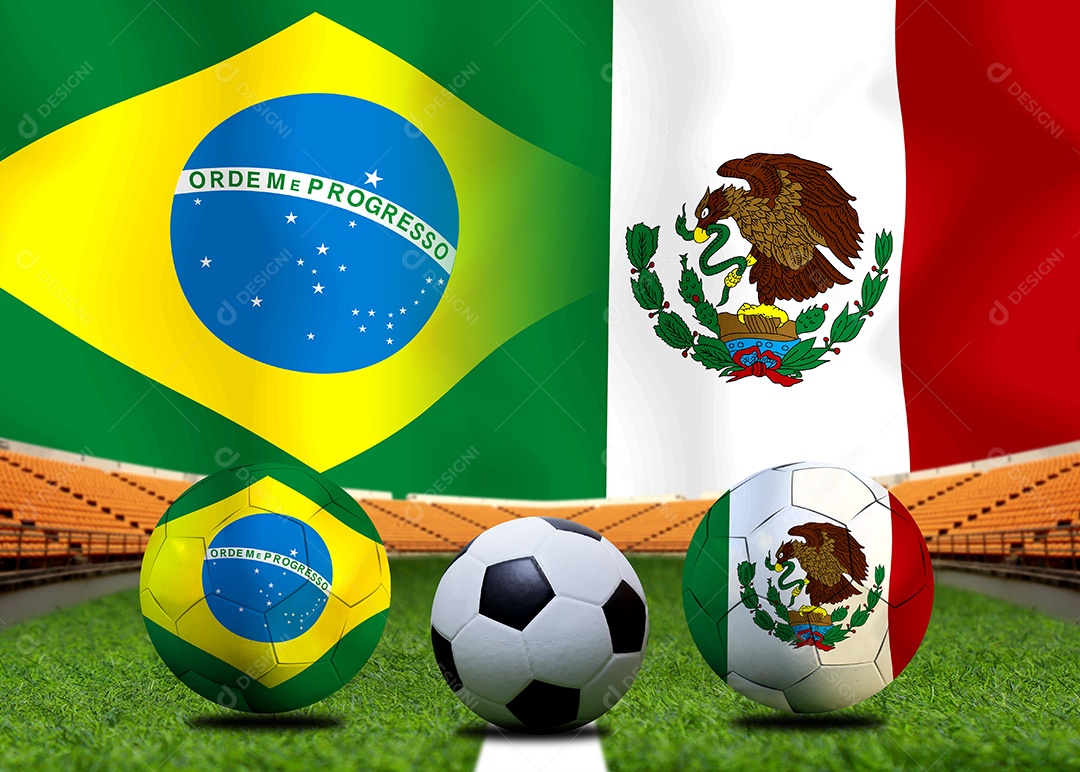Competição da Copa de Futebol entre o nacional Brasil e México
