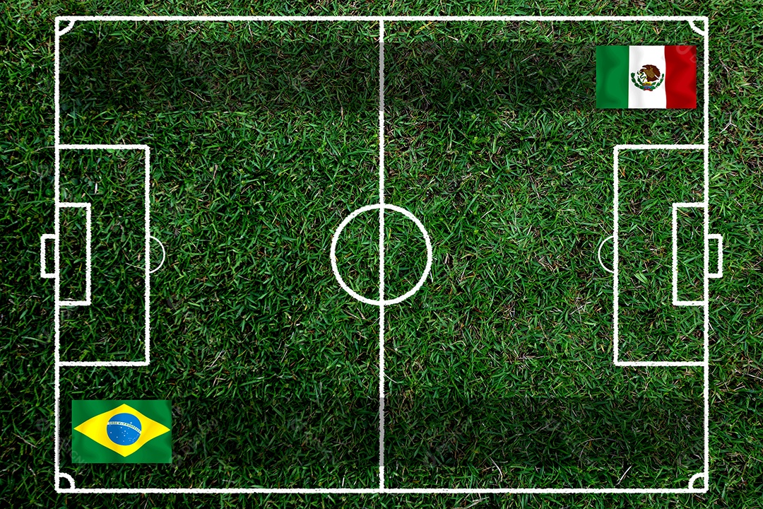 Competição da Copa de Futebol entre o nacional Brasil e México