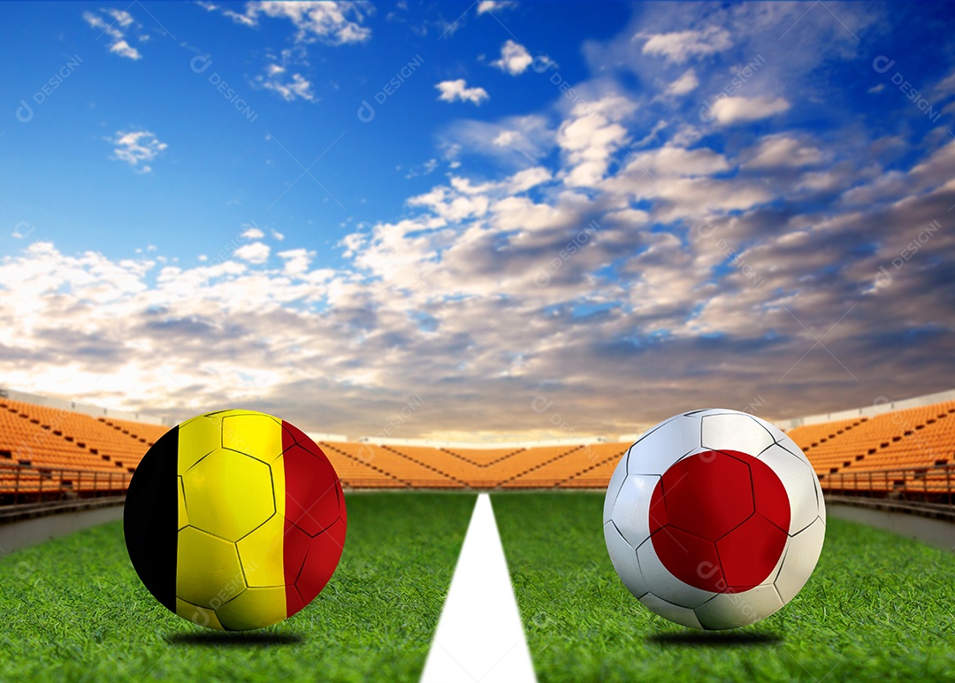 Competição da Copa de Futebol entre o nacional Japão e Bélgica.