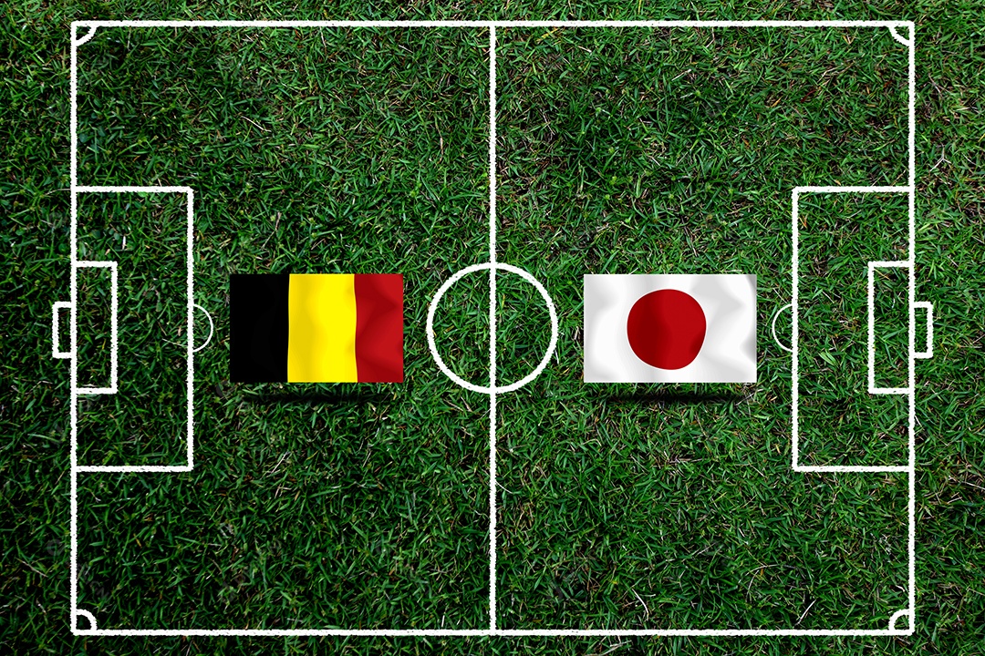 Competição da Copa de Futebol entre o nacional Japão e Bélgica.