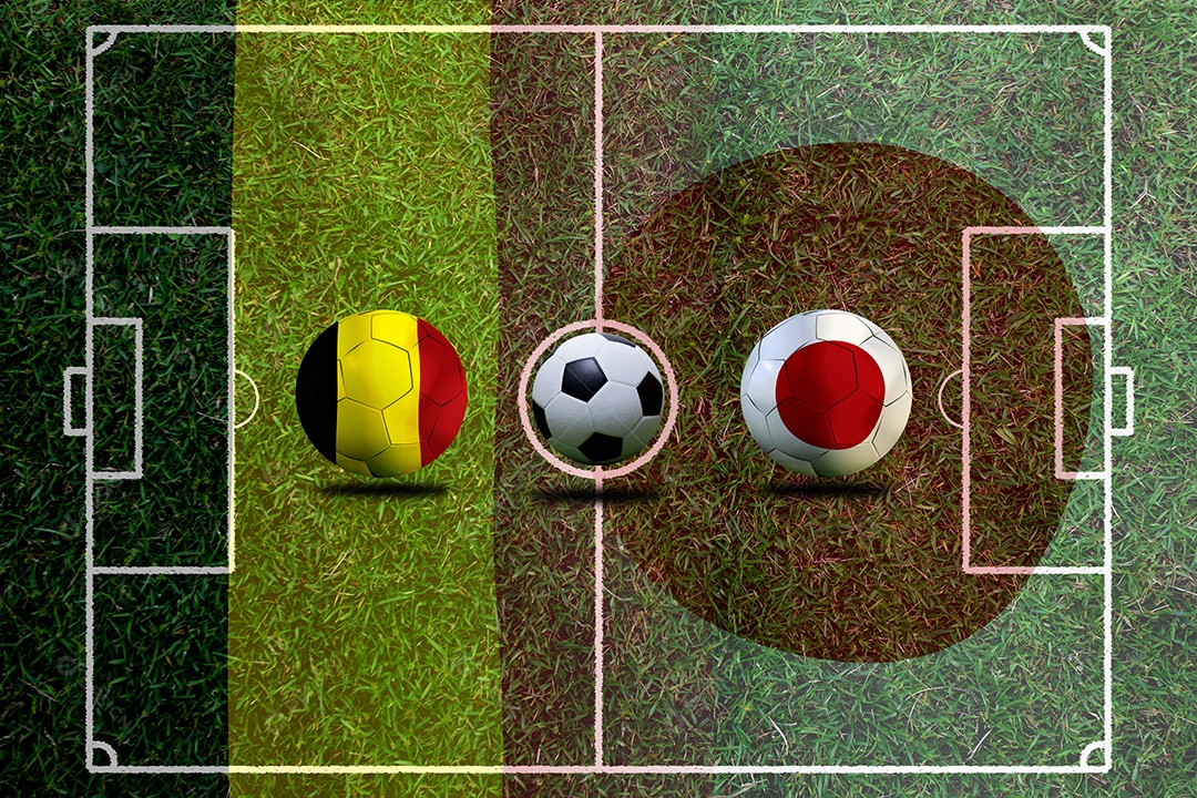 Competição da Copa de Futebol entre o nacional Japão e Bélgica.