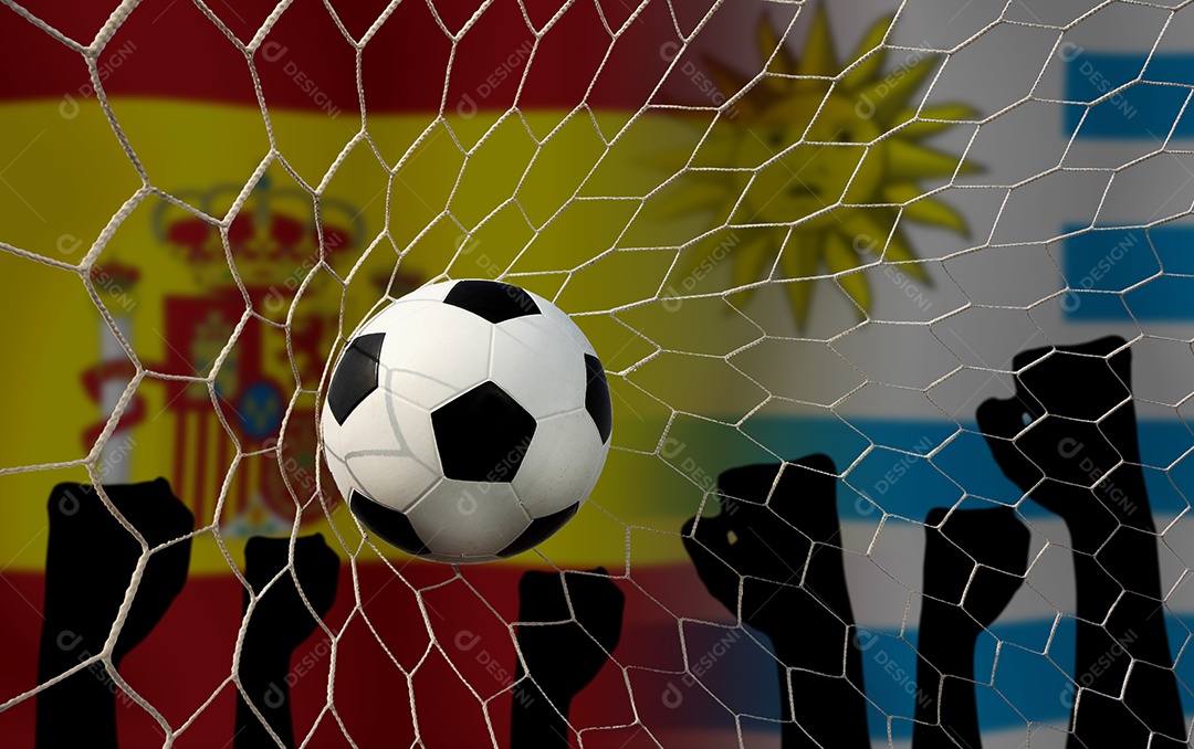 Competição da Copa de Futebol entre o nacional espanhol e nacional Uruguai.