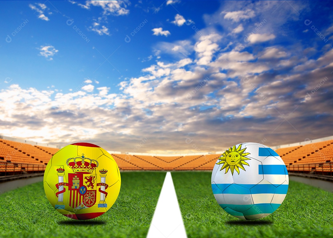Competição da Copa de Futebol entre o nacional espanhol e nacional Uruguai.