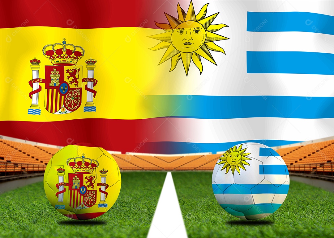 Competição da Copa de Futebol entre o nacional espanhol e nacional Uruguai.