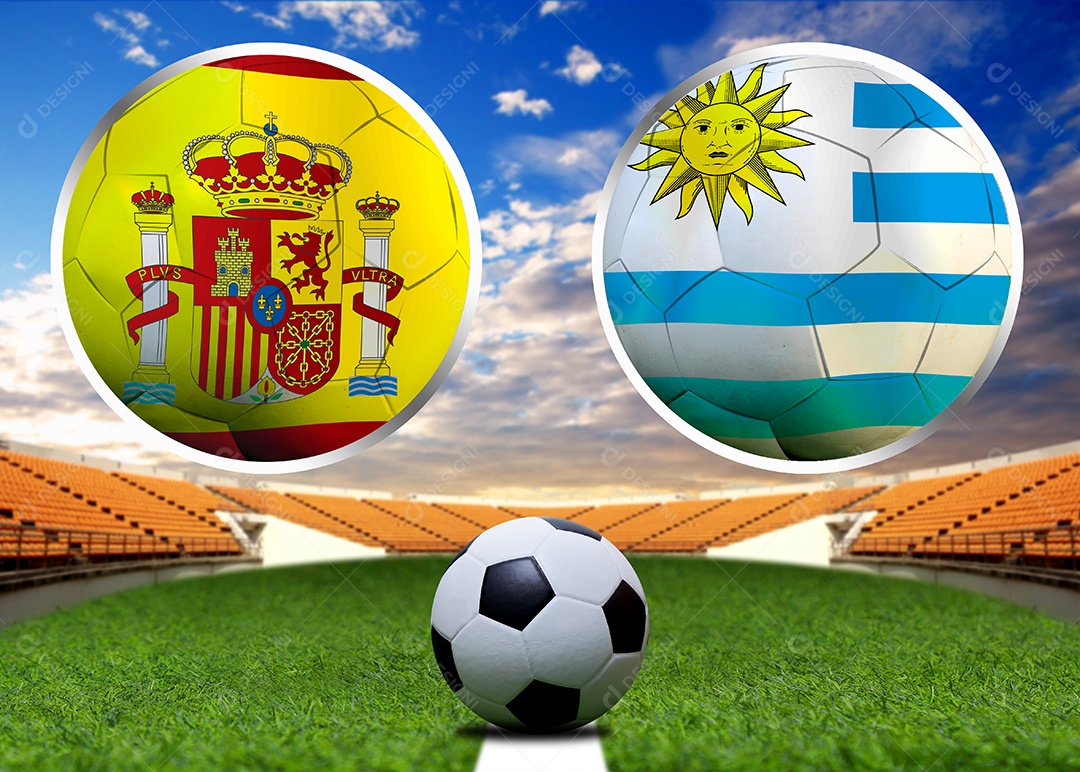 Competição da Copa de Futebol entre o nacional espanhol e nacional Uruguai.
