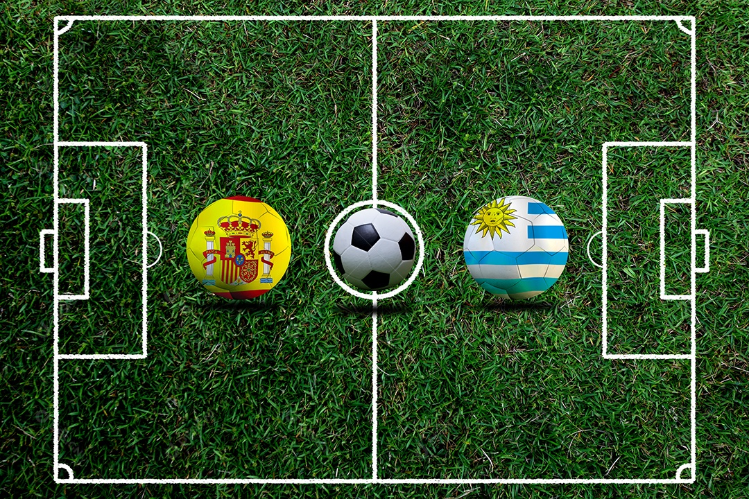 Competição da Copa de Futebol entre o nacional espanhol e nacional Uruguai.