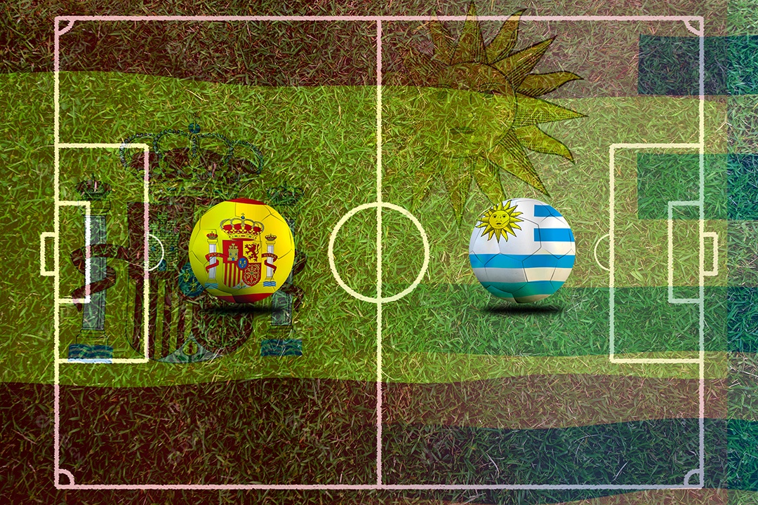 Competição da Copa de Futebol entre o nacional espanhol e nacional Uruguai.