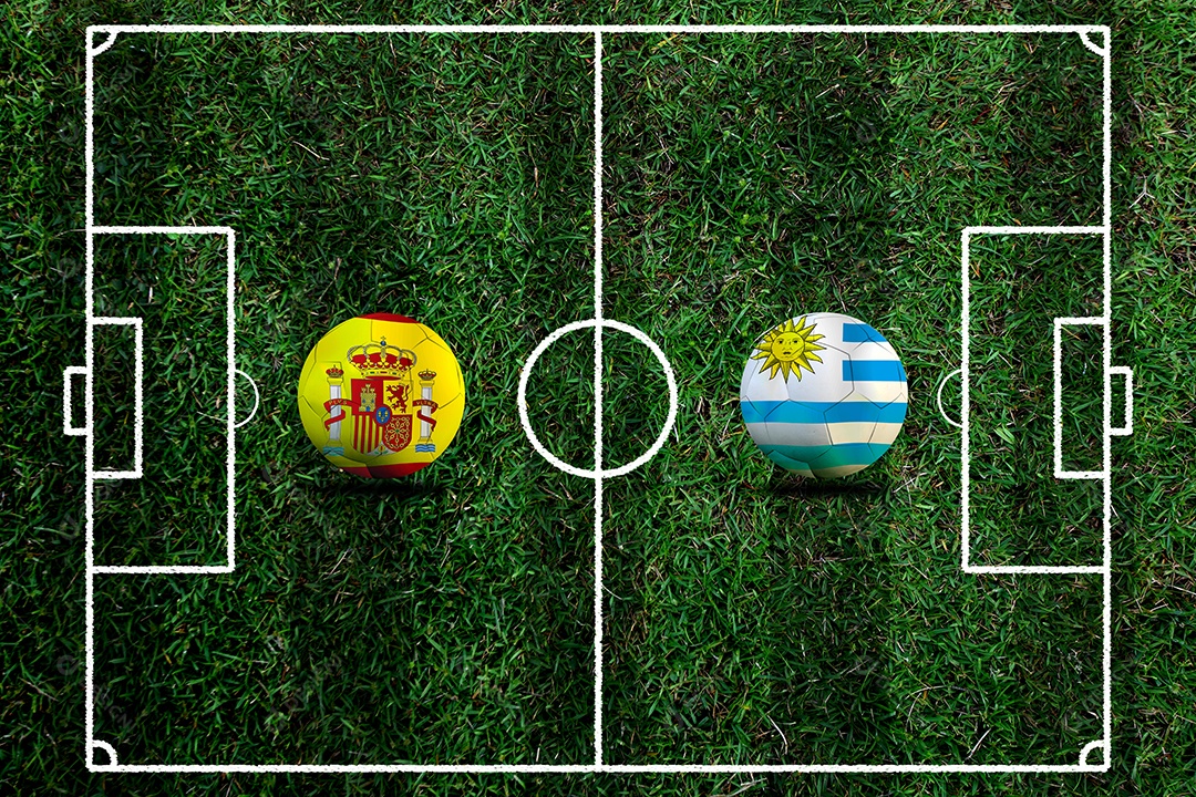 Competição da Copa de Futebol entre o nacional espanhol e nacional Uruguai.