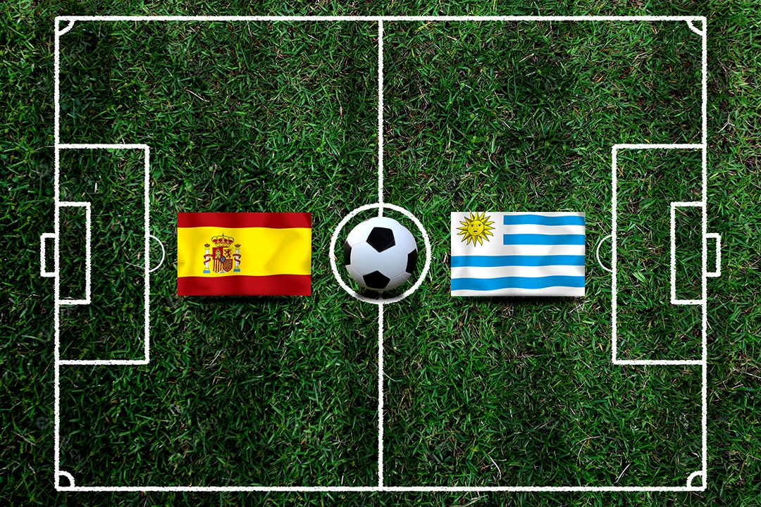 Competição da Copa de Futebol entre o nacional espanhol e nacional Uruguai.