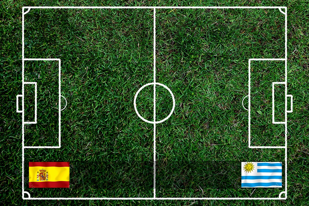 Competição da Copa de Futebol entre o nacional espanhol e nacional Uruguai.