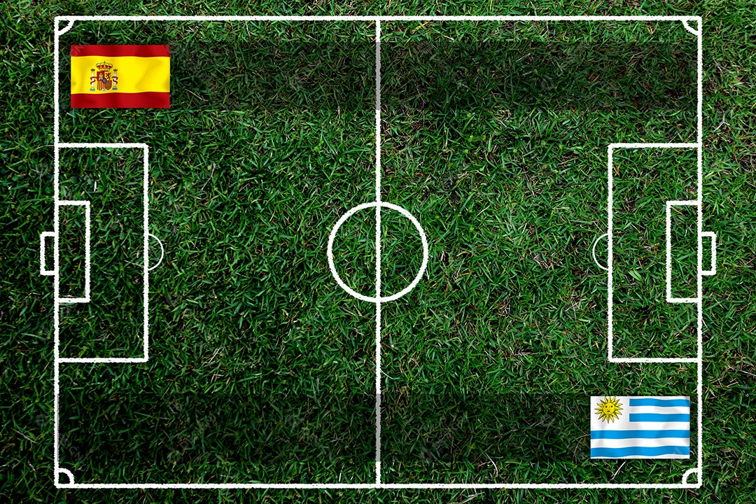 Competição da Copa de Futebol entre o nacional espanhol e nacional Uruguai.