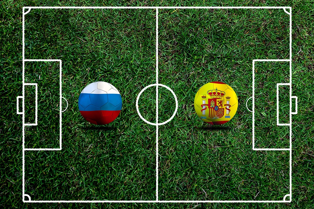 Competição da Copa do futebol entre o russo nacional e a nação