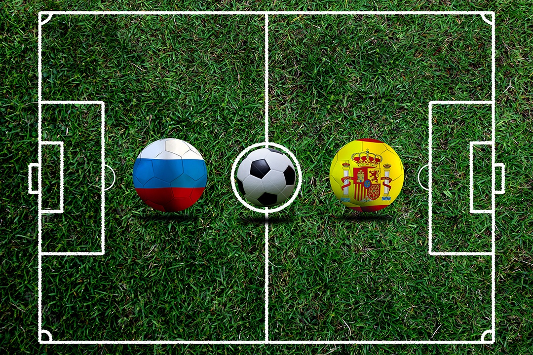 Competição da Copa do futebol entre o russo nacional e a nação