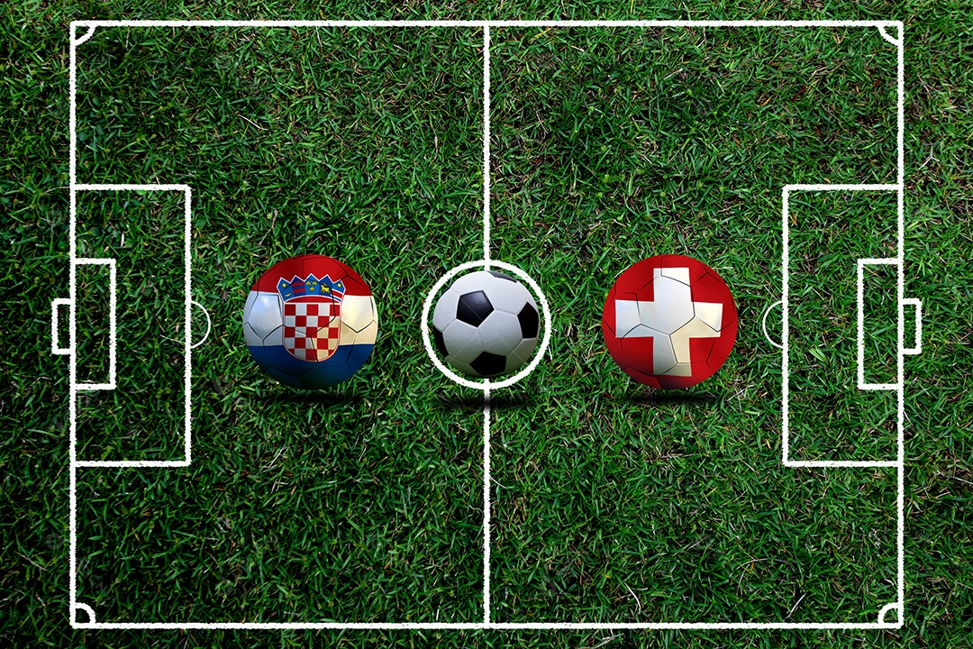 Competição da Copa de Futebol entre a Croácia e a Dinamarca