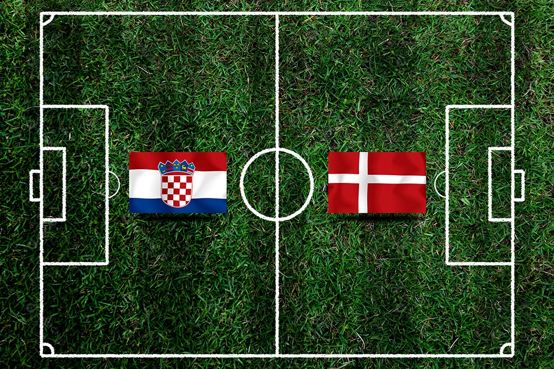 Competição da Copa de Futebol entre a Croácia e a Dinamarca