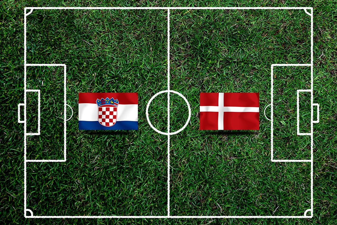 Competição da Copa de Futebol entre a Croácia e a Dinamarca