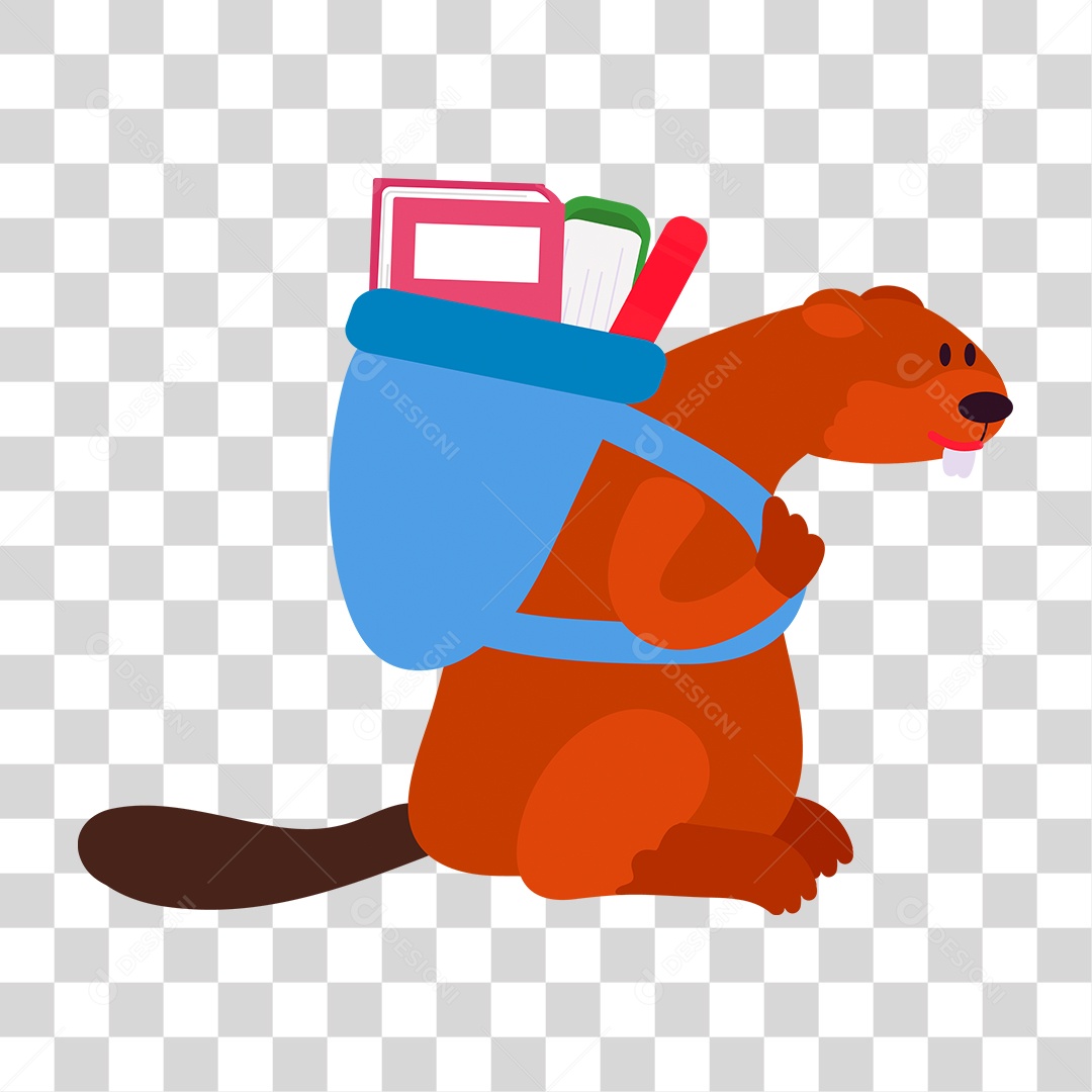 Desenho de Castor com Mochila PNG Transparente