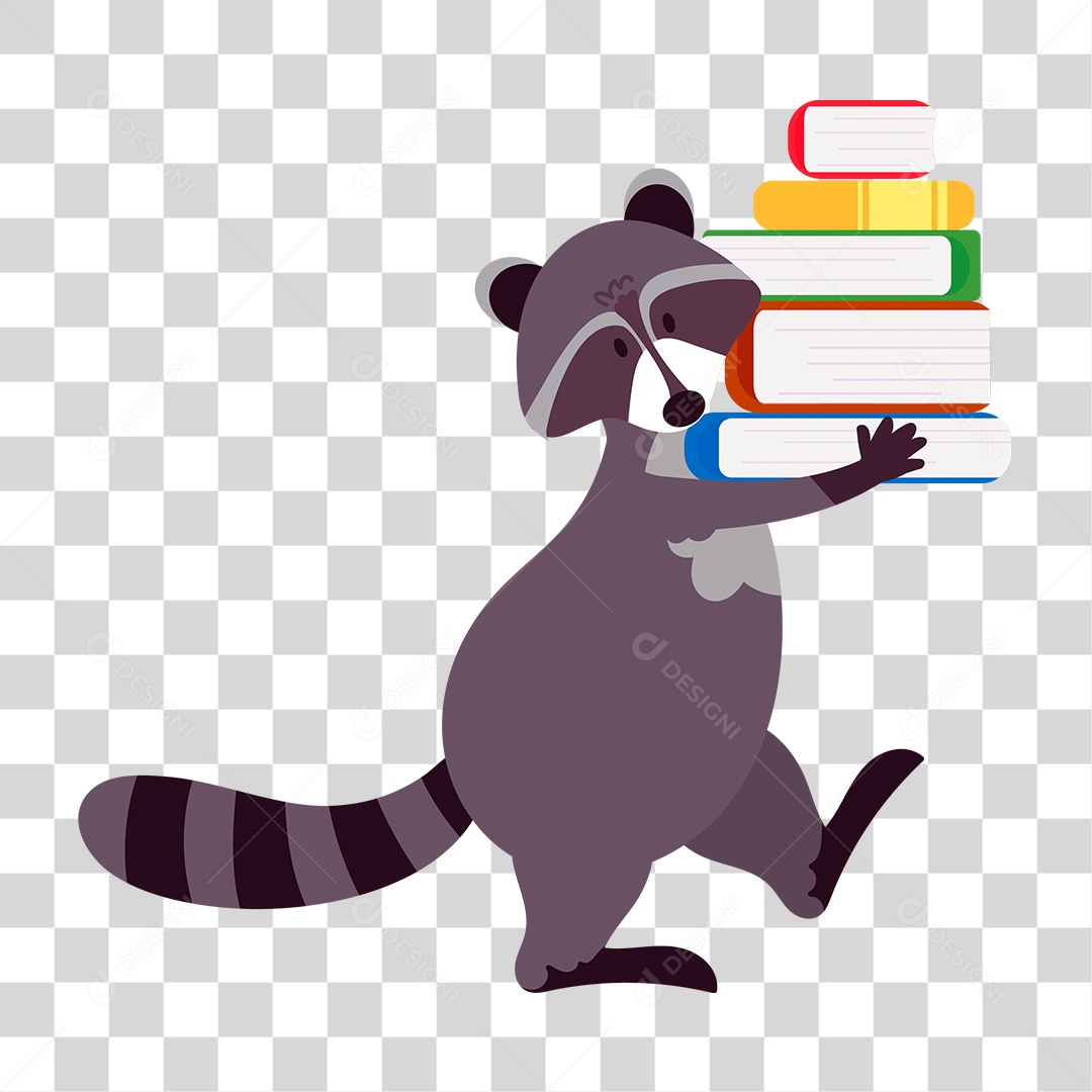 Desenho de Guaxinim com Livros PNG Transparente
