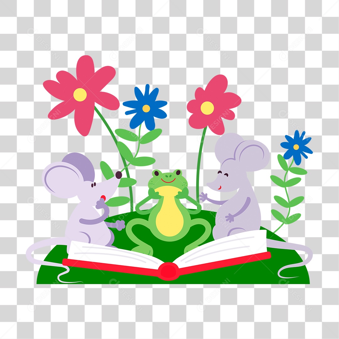 Desenho de Sapo e Rato no Livro PNG Transparente