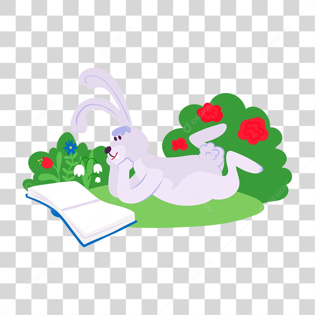 Desenho de Coelho Lendo Um Livro PNG Transparente