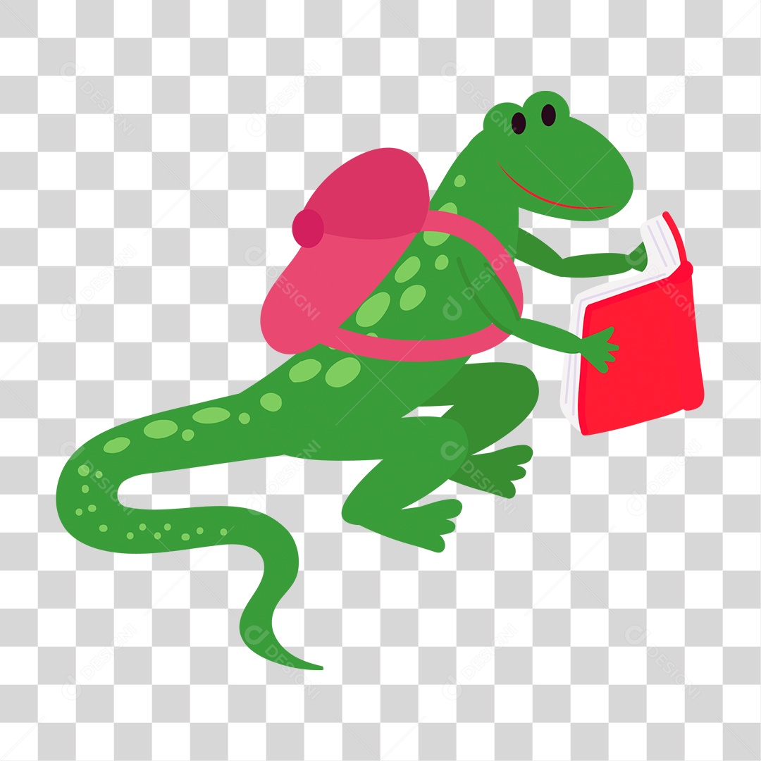 Desenho de Iguana com Livros PNG Transparente