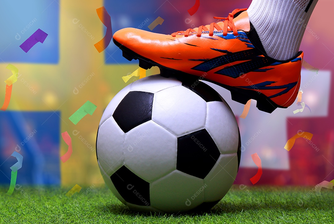 Pernas e os pés do jogador de futebol copa do mundo