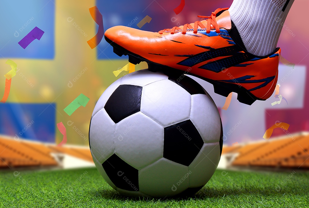 Pernas e os pés do jogador de futebol copa do mundo