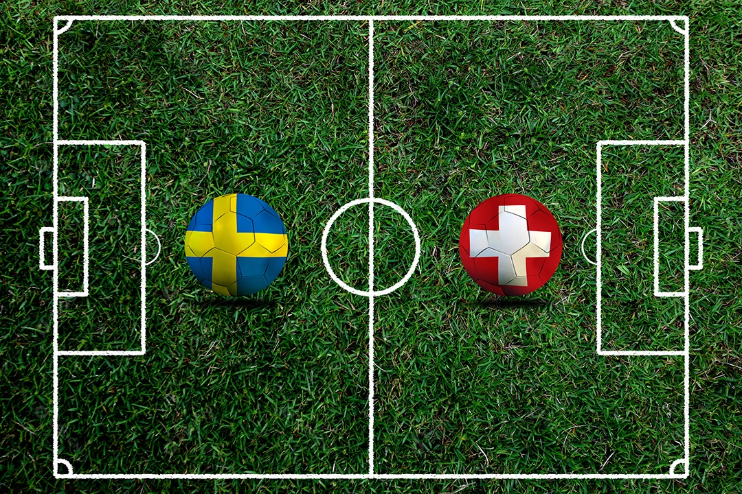 Competição da Copa de Futebol entre a Suécia e a Suíça nacional.