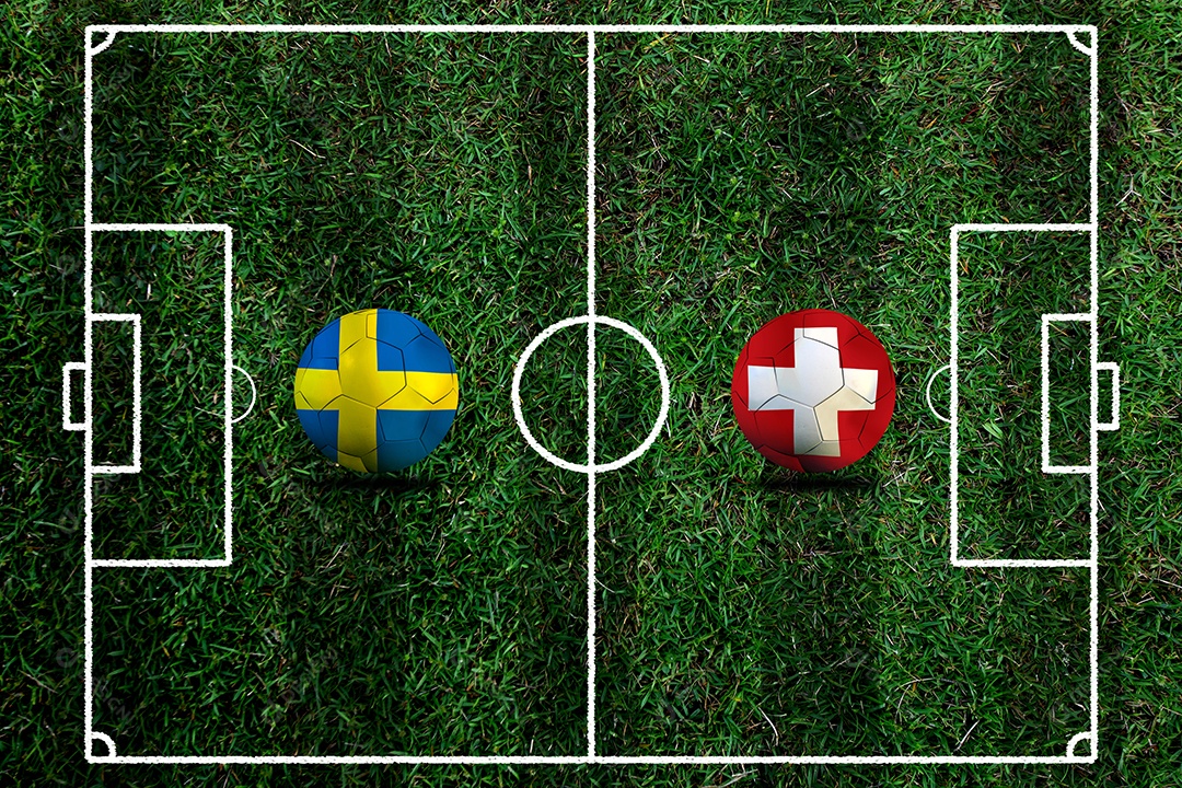 Competição da Copa de Futebol entre a Suécia e a Suíça nacional.