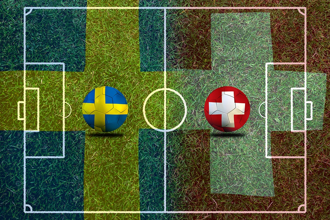 Competição da Copa de Futebol entre a Suécia e a Suíça nacional.