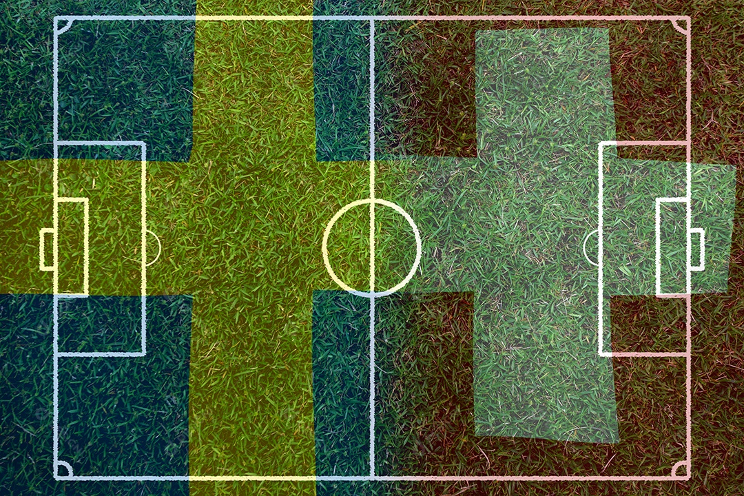 Competição da Copa de Futebol entre a Suécia e a Suíça nacional.