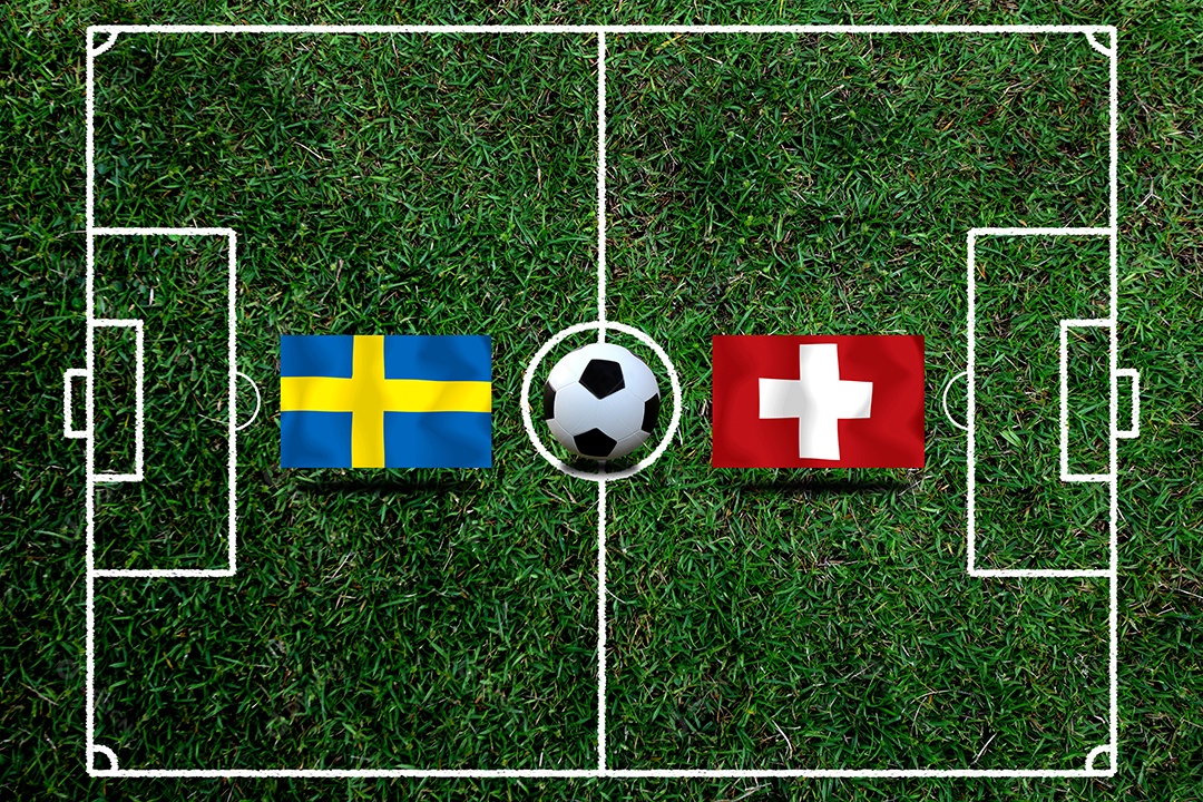 Competição da Copa de Futebol entre a Suécia e a Suíça nacional.