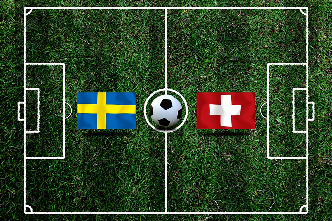 Competição da Copa de Futebol entre a Suécia e a Suíça nacional.