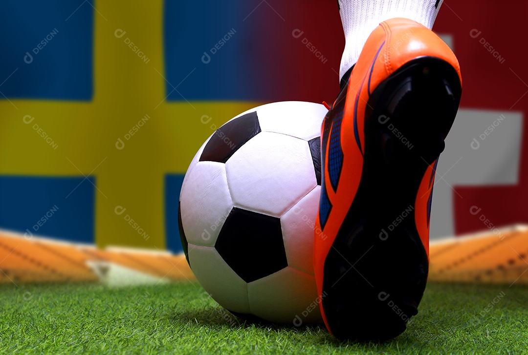 Pernas e os pés do jogador de futebol copa do mundo