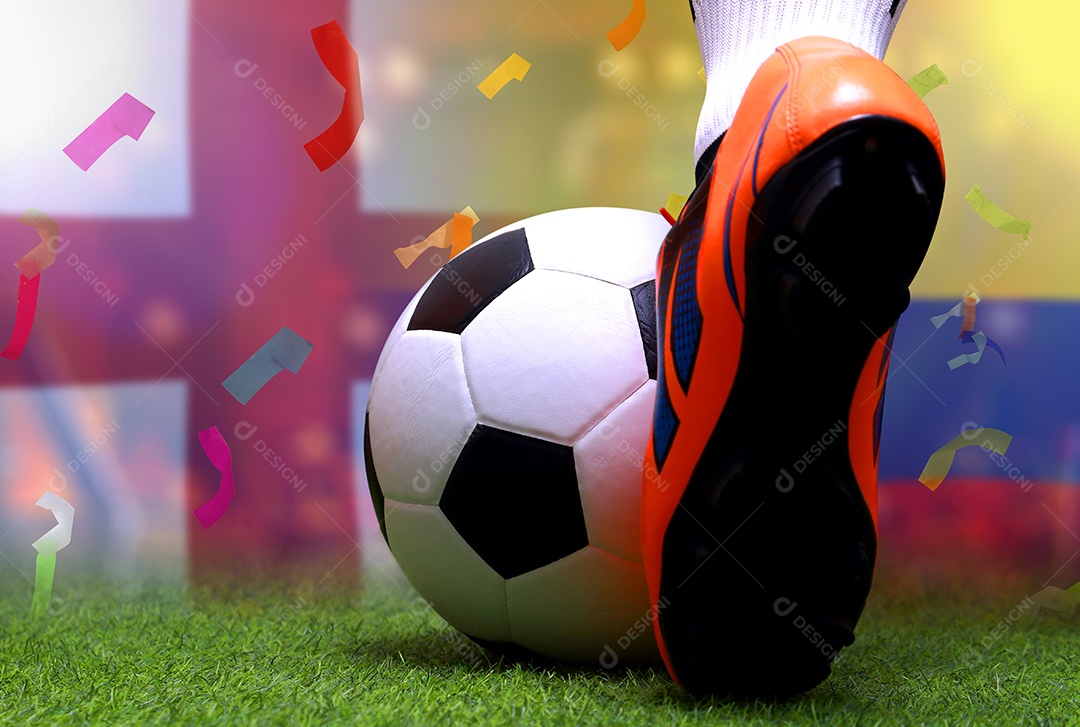 Pernas e os pés do jogador de futebol copa do mundo